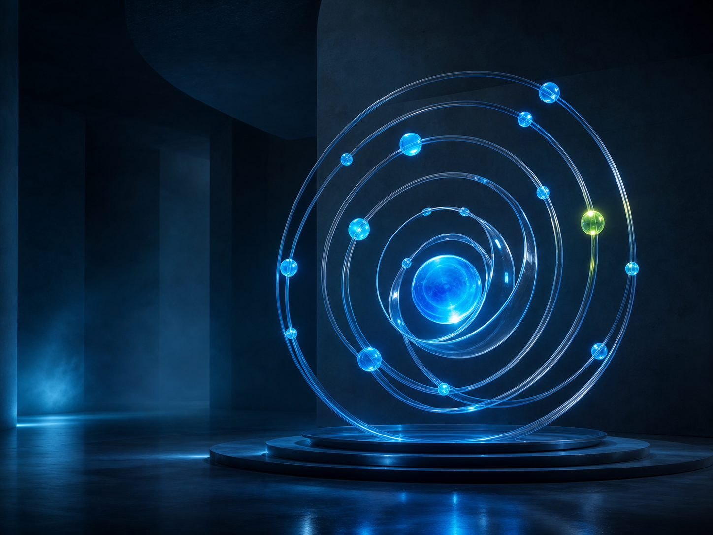 Abstract illuminated rings representing an adaptive feedback loop